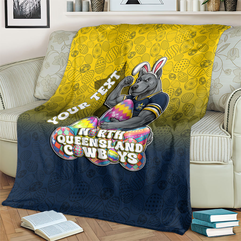 Personalized North Queensland Cowboys Blanket Easter Mascot - Colorful Eggs Cartoon Style