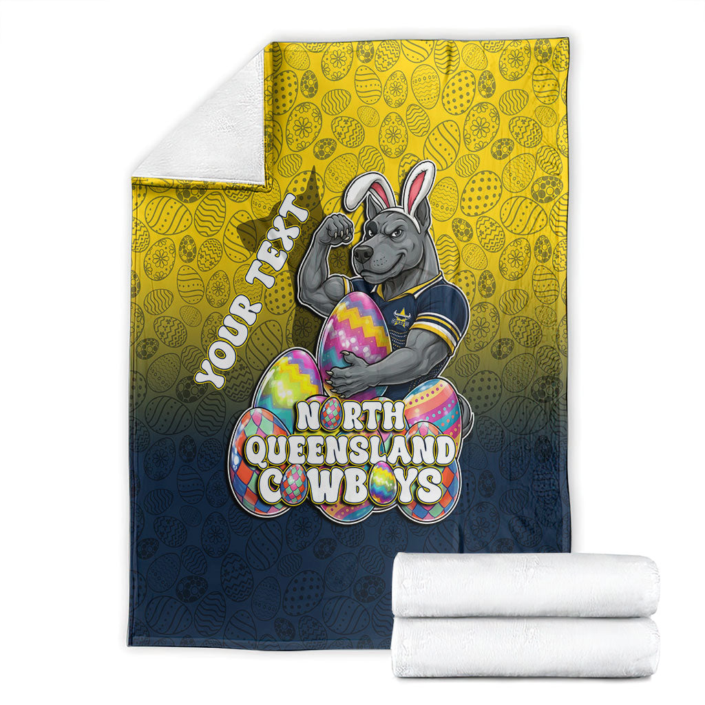 Personalized North Queensland Cowboys Blanket Easter Mascot - Colorful Eggs Cartoon Style