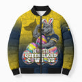 Personalized North Queensland Cowboys Bomber Puffer Jacket Easter Mascot - Colorful Eggs Cartoon Style