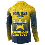 Personalized North Queensland Cowboys Button Sweatshirt Easter Mascot - Colorful Eggs Cartoon Style