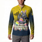 Personalized North Queensland Cowboys Button Sweatshirt Easter Mascot - Colorful Eggs Cartoon Style