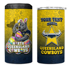 Personalized North Queensland Cowboys 4 in 1 Can Cooler Tumbler Easter Mascot - Colorful Eggs Cartoon Style