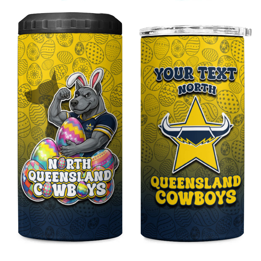 Personalized North Queensland Cowboys 4 in 1 Can Cooler Tumbler Easter Mascot - Colorful Eggs Cartoon Style