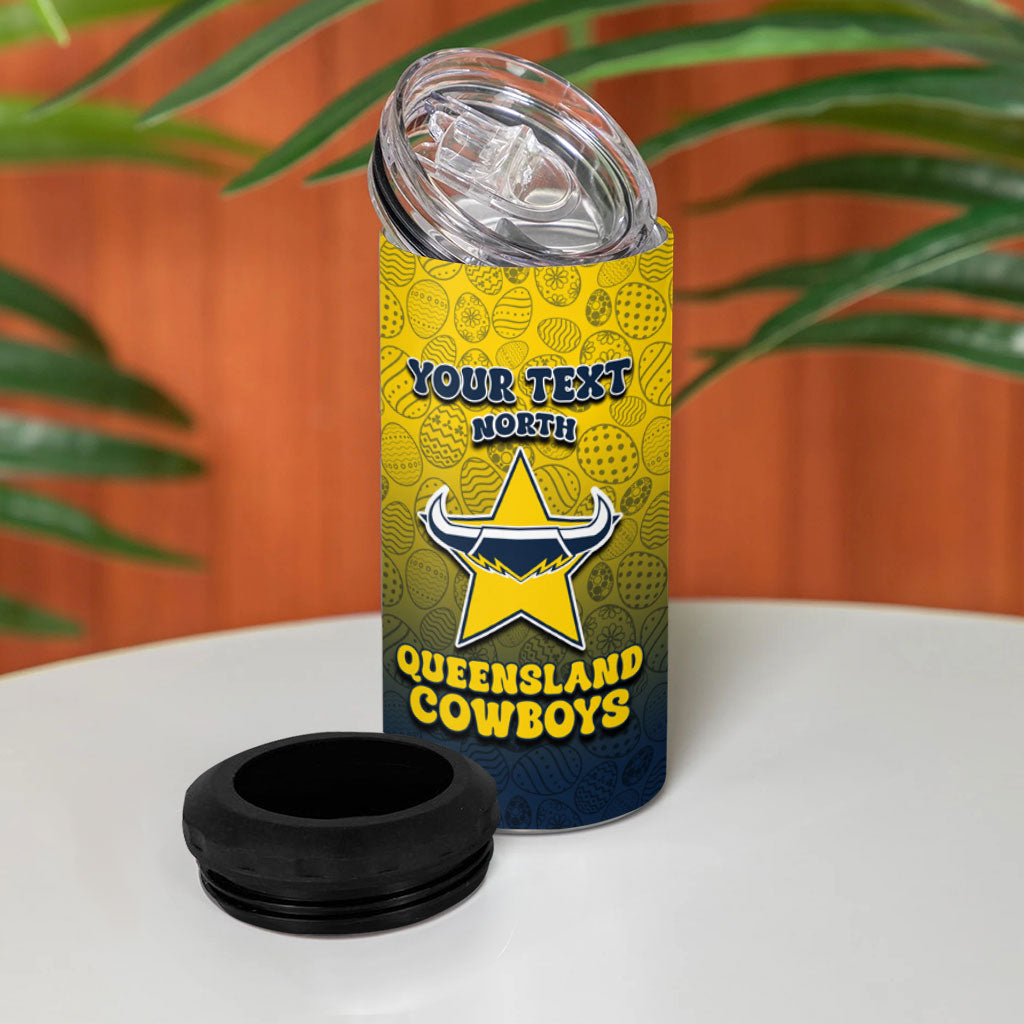 Personalized North Queensland Cowboys 4 in 1 Can Cooler Tumbler Easter Mascot - Colorful Eggs Cartoon Style