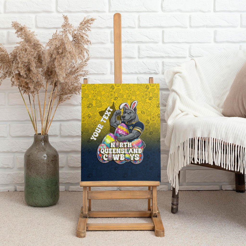 Personalized North Queensland Cowboys Canvas Wall Art Easter Mascot - Colorful Eggs Cartoon Style