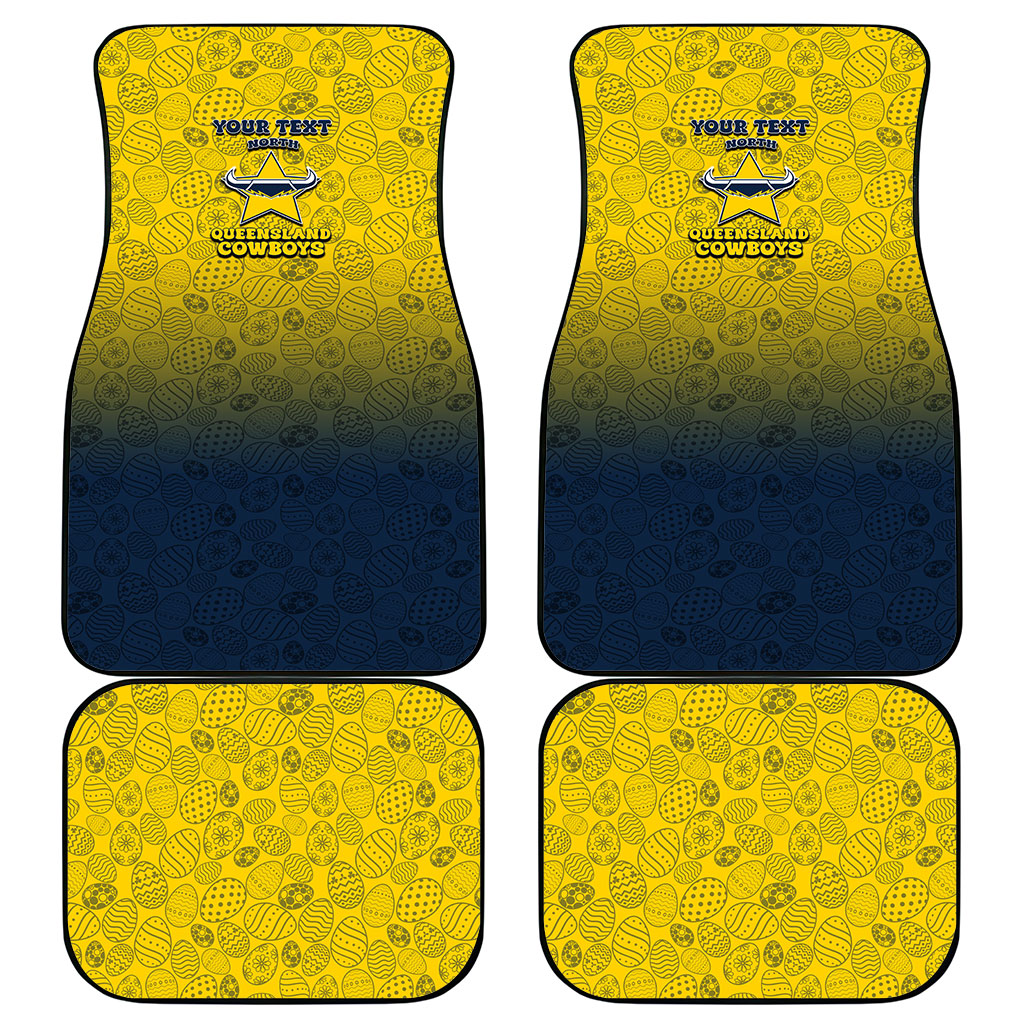 Personalized North Queensland Cowboys Car Mats Easter Mascot - Colorful Eggs Cartoon Style