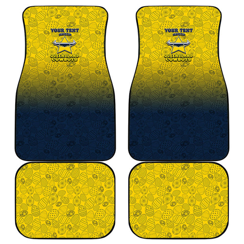 Personalized North Queensland Cowboys Car Mats Easter Mascot - Colorful Eggs Cartoon Style