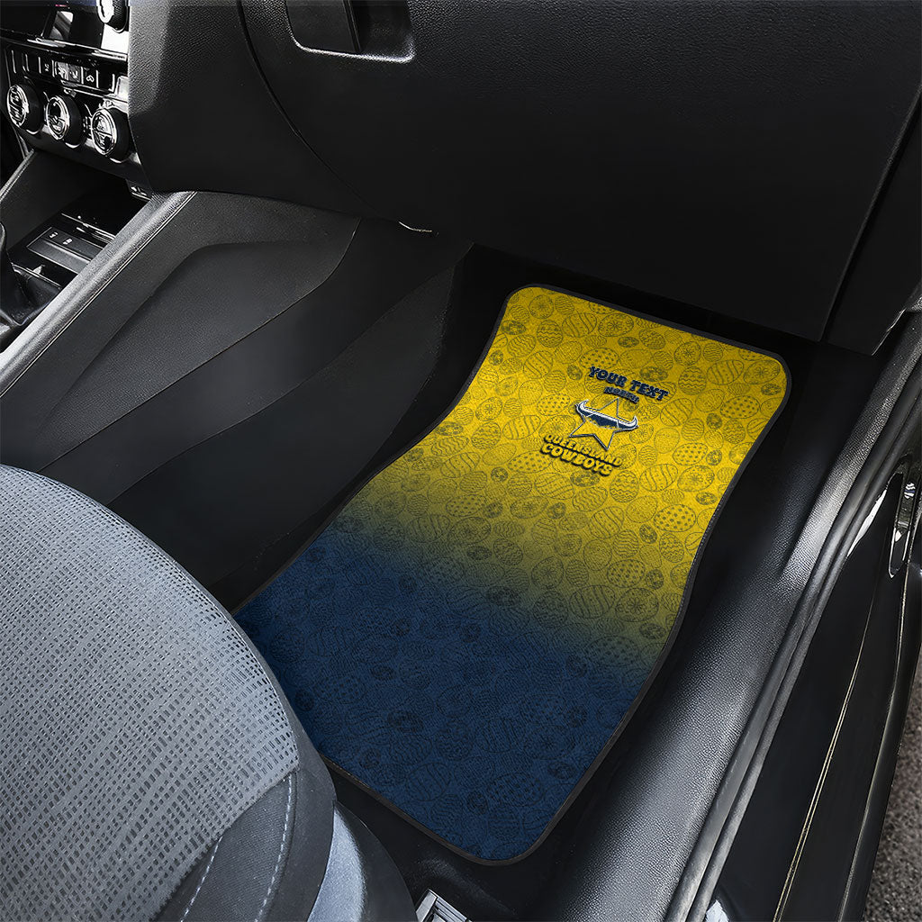 Personalized North Queensland Cowboys Car Mats Easter Mascot - Colorful Eggs Cartoon Style