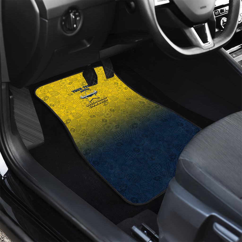 Personalized North Queensland Cowboys Car Mats Easter Mascot - Colorful Eggs Cartoon Style