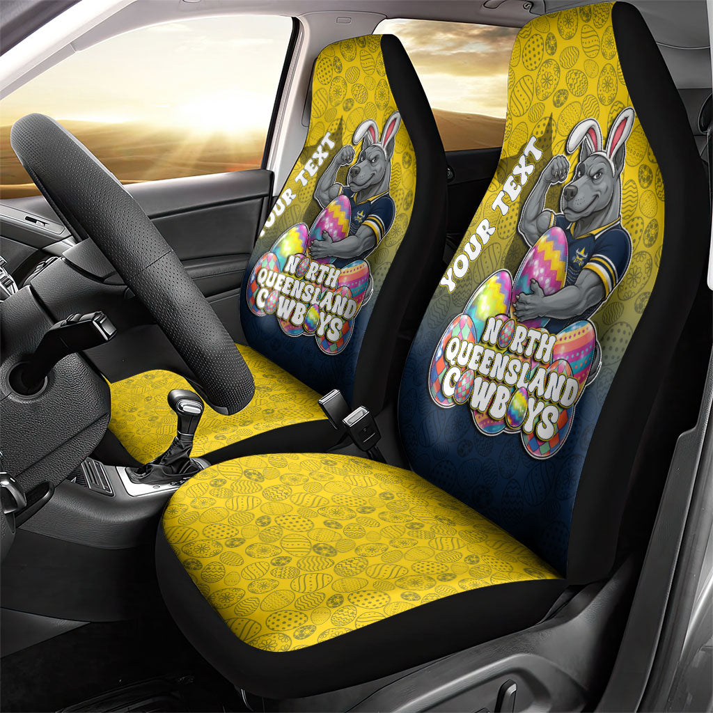 Personalized North Queensland Cowboys Car Seat Cover Easter Mascot - Colorful Eggs Cartoon Style
