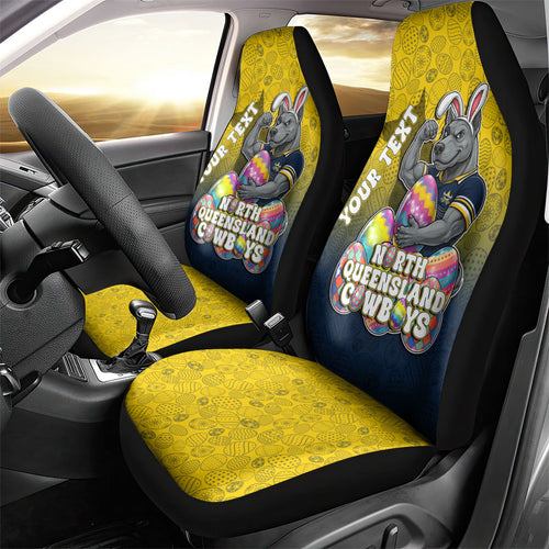 Personalized North Queensland Cowboys Car Seat Cover Easter Mascot - Colorful Eggs Cartoon Style