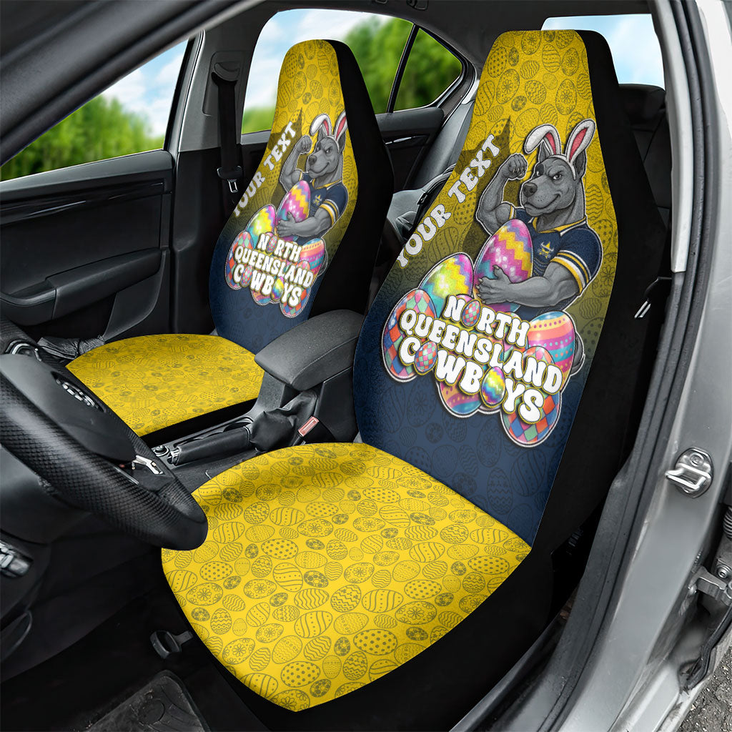 Personalized North Queensland Cowboys Car Seat Cover Easter Mascot - Colorful Eggs Cartoon Style