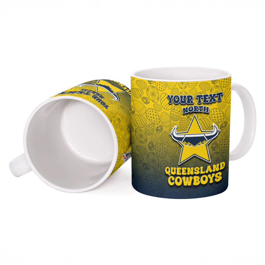 Personalized North Queensland Cowboys Ceramic Mug Easter Mascot - Colorful Eggs Cartoon Style