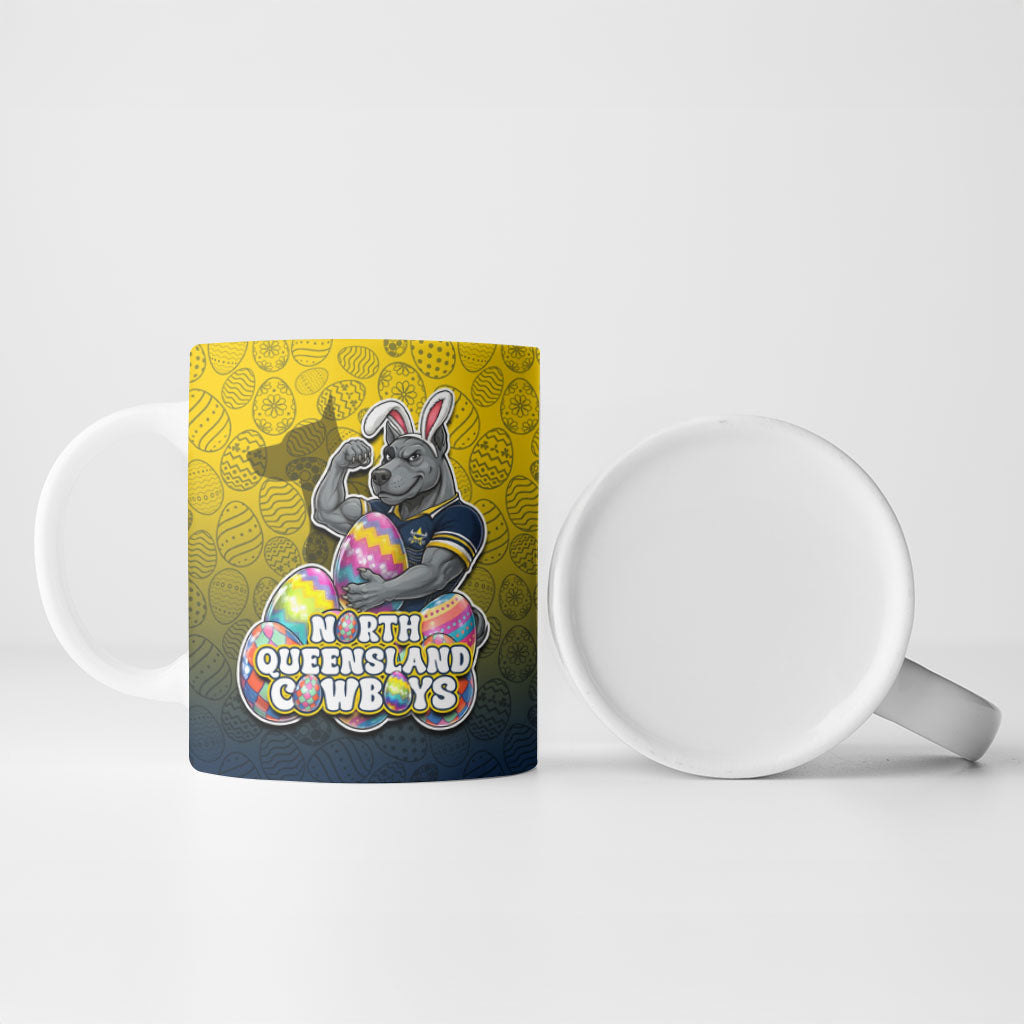 Personalized North Queensland Cowboys Ceramic Mug Easter Mascot - Colorful Eggs Cartoon Style