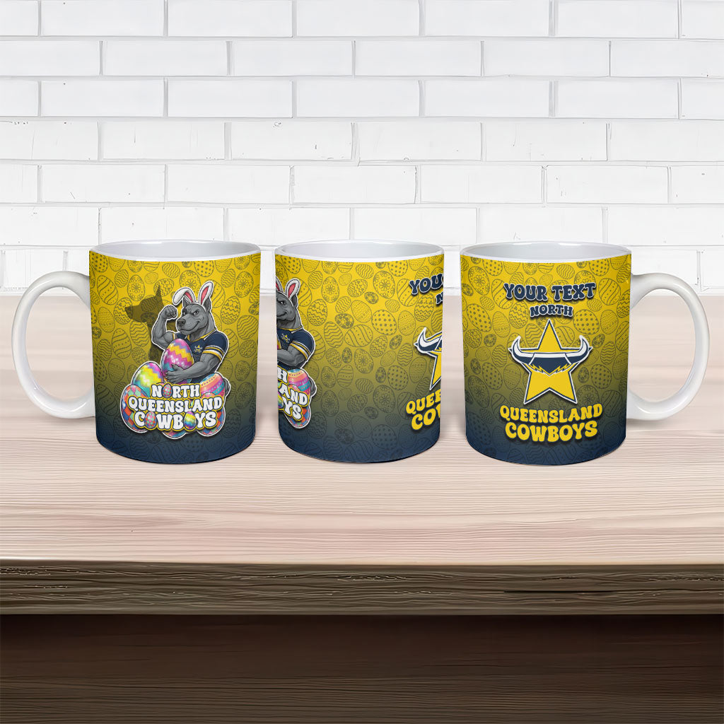 Personalized North Queensland Cowboys Ceramic Mug Easter Mascot - Colorful Eggs Cartoon Style