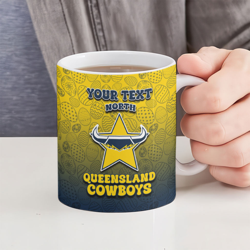 Personalized North Queensland Cowboys Ceramic Mug Easter Mascot - Colorful Eggs Cartoon Style