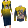 Personalized North Queensland Cowboys Couples Matching Long Sleeve Bodycon Dress and Long Sleeve Button Shirt Easter Mascot - Colorful Eggs Cartoon Style