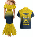 Personalized North Queensland Cowboys Couples Matching Mermaid Dress and Hawaiian Shirt Easter Mascot - Colorful Eggs Cartoon Style