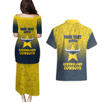 Personalized North Queensland Cowboys Couples Matching Puletasi and Hawaiian Shirt Easter Mascot - Colorful Eggs Cartoon Style
