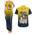Personalized North Queensland Cowboys Couples Matching Tank Maxi Dress and Hawaiian Shirt Easter Mascot - Colorful Eggs Cartoon Style
