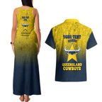 Personalized North Queensland Cowboys Couples Matching Tank Maxi Dress and Hawaiian Shirt Easter Mascot - Colorful Eggs Cartoon Style