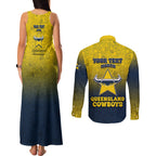 Personalized North Queensland Cowboys Couples Matching Tank Maxi Dress and Long Sleeve Button Shirt Easter Mascot - Colorful Eggs Cartoon Style