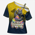 Personalized North Queensland Cowboys Cross Shoulder Shirt Easter Mascot - Colorful Eggs Cartoon Style