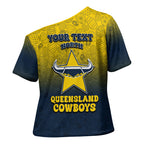Personalized North Queensland Cowboys Cross Shoulder Shirt Easter Mascot - Colorful Eggs Cartoon Style