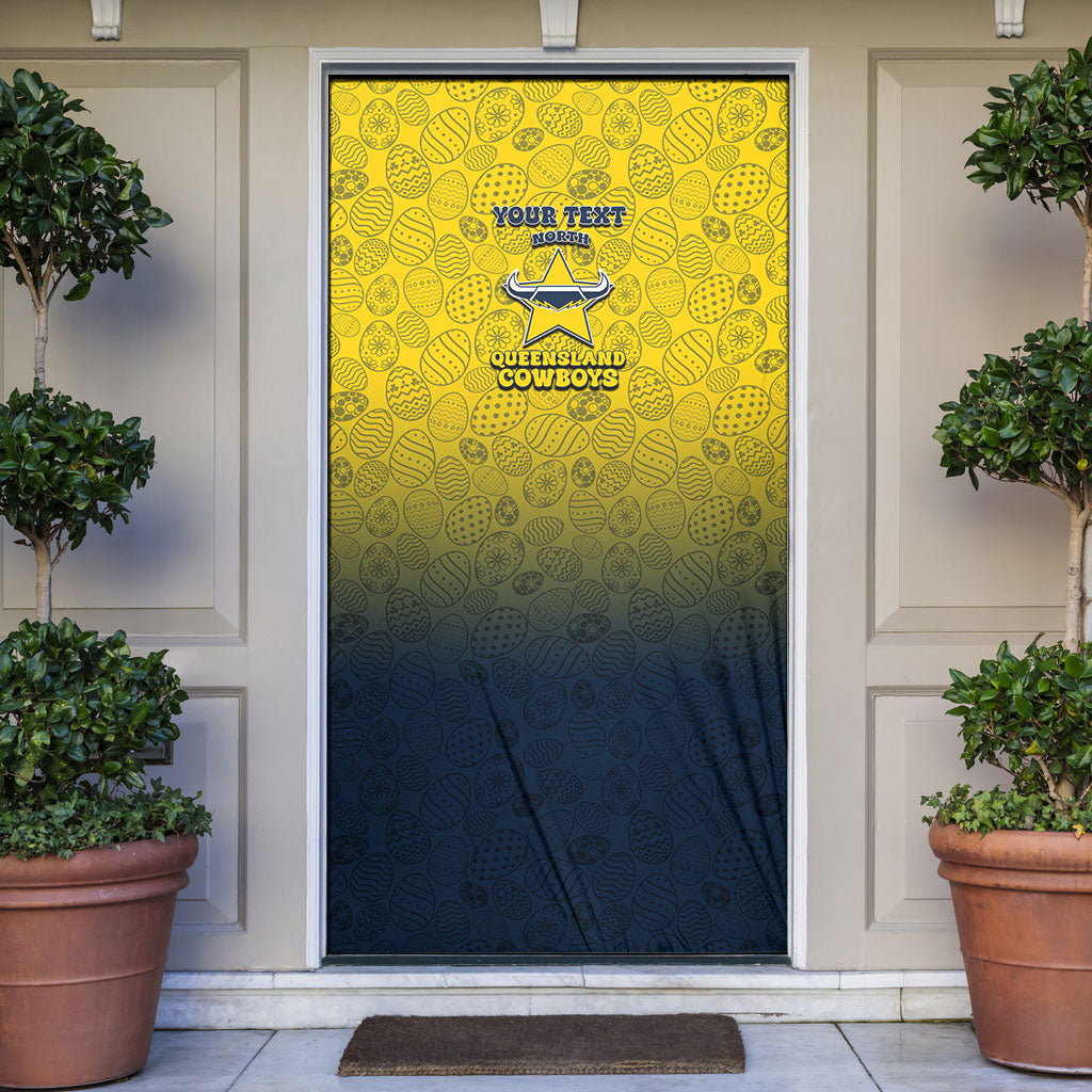 Personalized North Queensland Cowboys Door Cover Easter Mascot - Colorful Eggs Cartoon Style