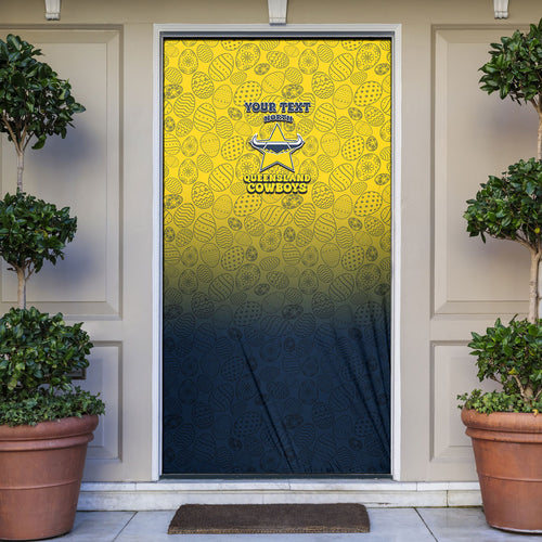 Personalized North Queensland Cowboys Door Cover Easter Mascot - Colorful Eggs Cartoon Style