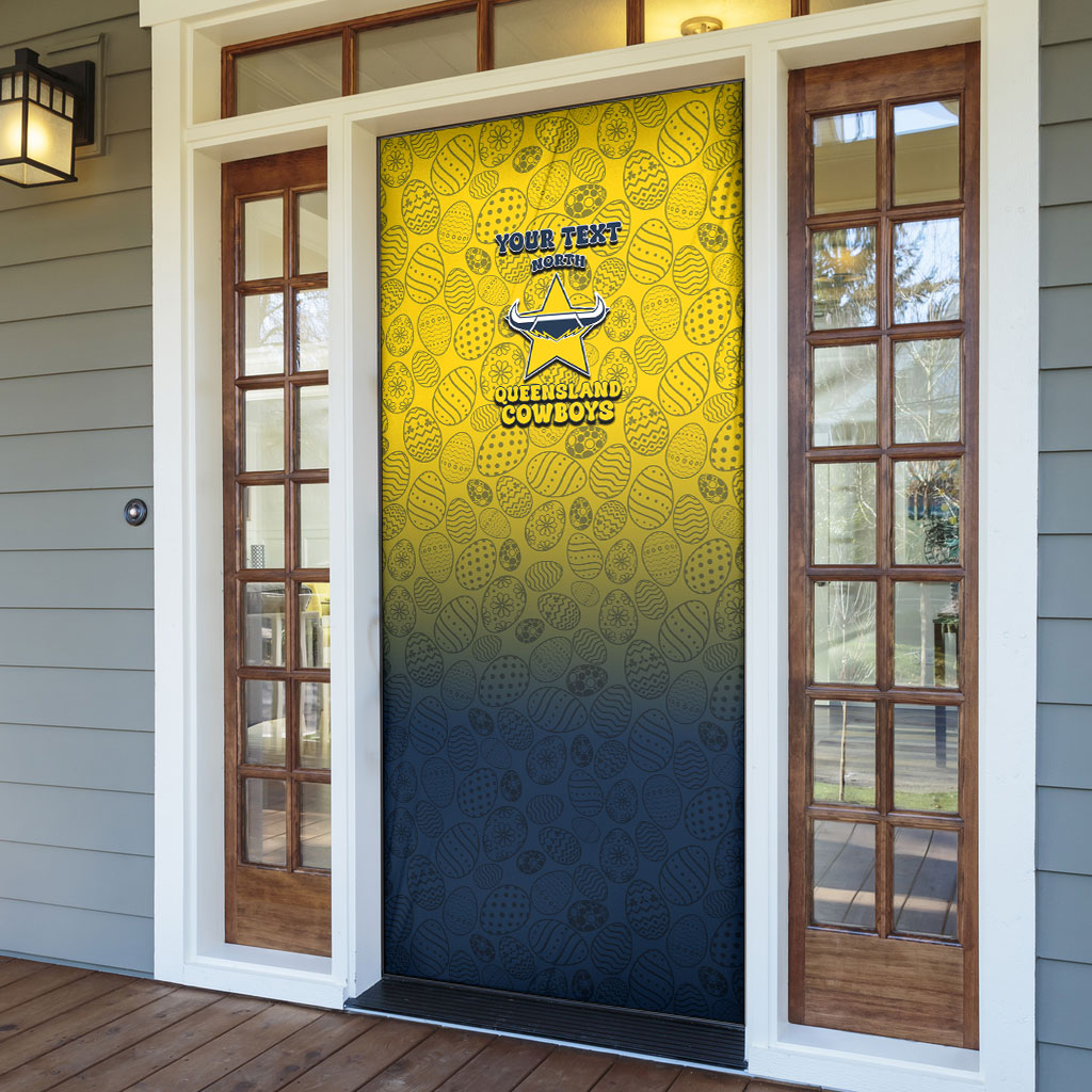 Personalized North Queensland Cowboys Door Cover Easter Mascot - Colorful Eggs Cartoon Style