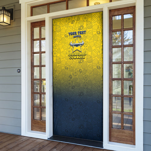 Personalized North Queensland Cowboys Door Cover Easter Mascot - Colorful Eggs Cartoon Style
