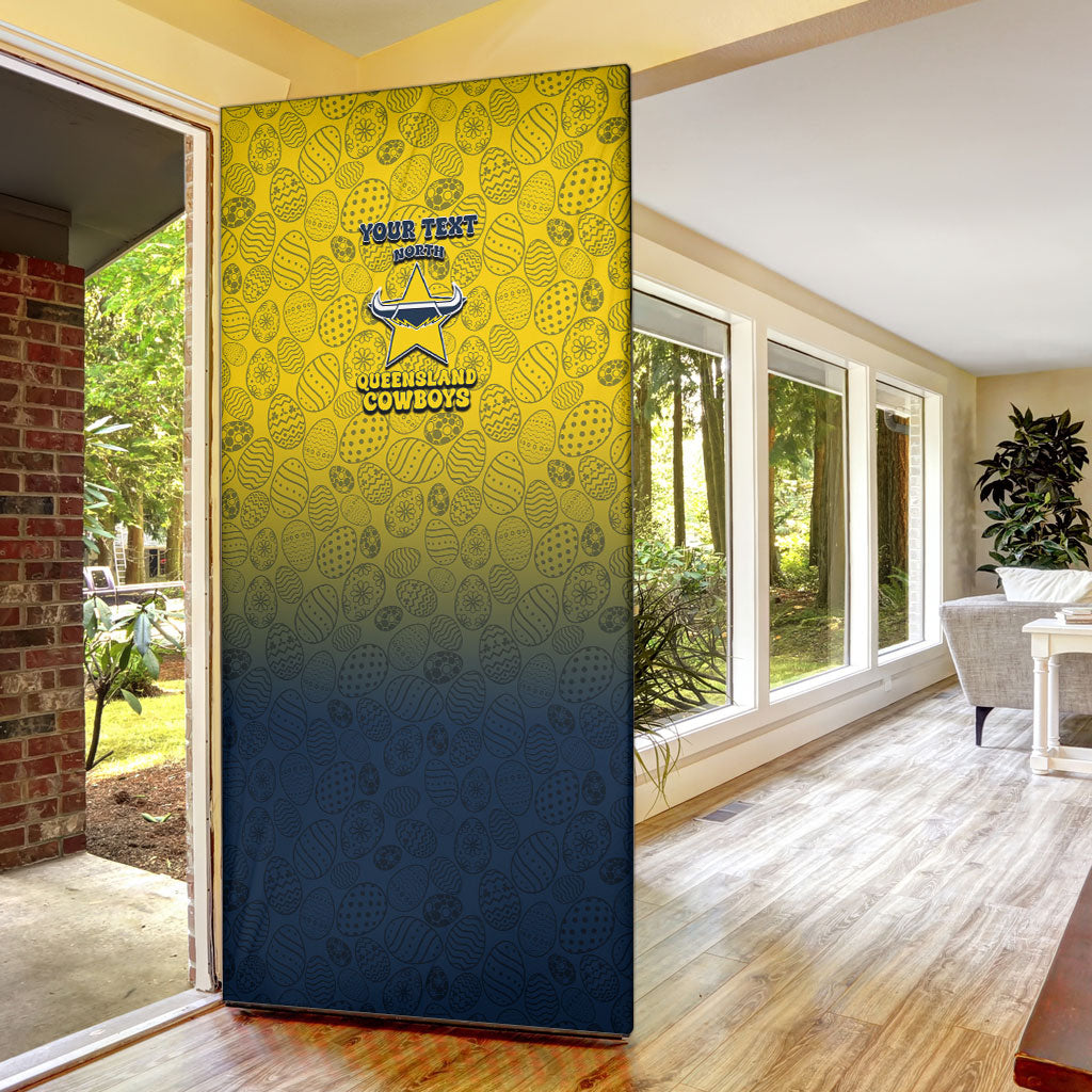 Personalized North Queensland Cowboys Door Cover Easter Mascot - Colorful Eggs Cartoon Style