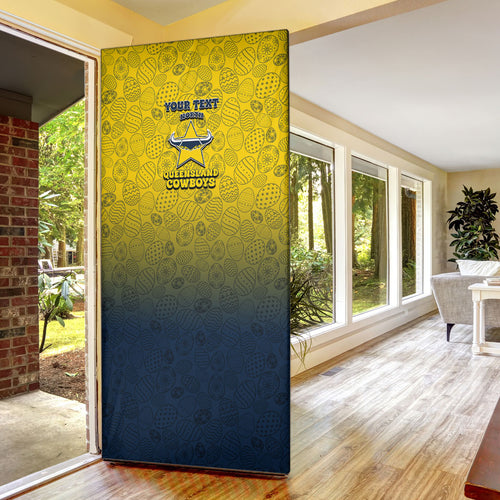 Personalized North Queensland Cowboys Door Cover Easter Mascot - Colorful Eggs Cartoon Style