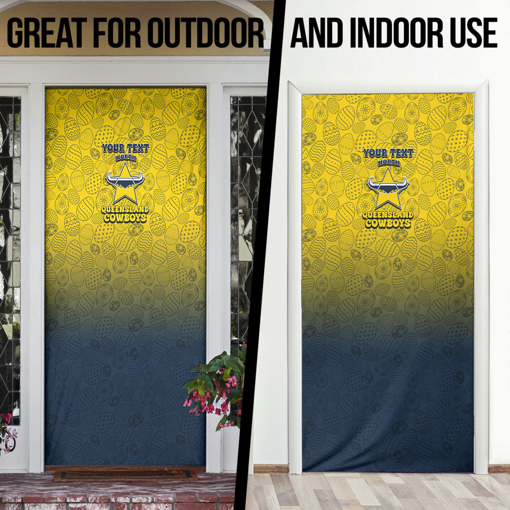 Personalized North Queensland Cowboys Door Cover Easter Mascot - Colorful Eggs Cartoon Style