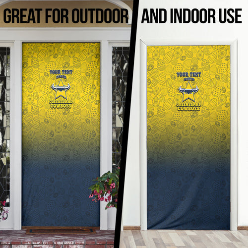 Personalized North Queensland Cowboys Door Cover Easter Mascot - Colorful Eggs Cartoon Style