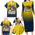 Personalized North Queensland Cowboys Family Matching Long Sleeve Bodycon Dress and Hawaiian Shirt Easter Mascot - Colorful Eggs Cartoon Style
