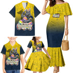 Personalized North Queensland Cowboys Family Matching Mermaid Dress and Hawaiian Shirt Easter Mascot - Colorful Eggs Cartoon Style