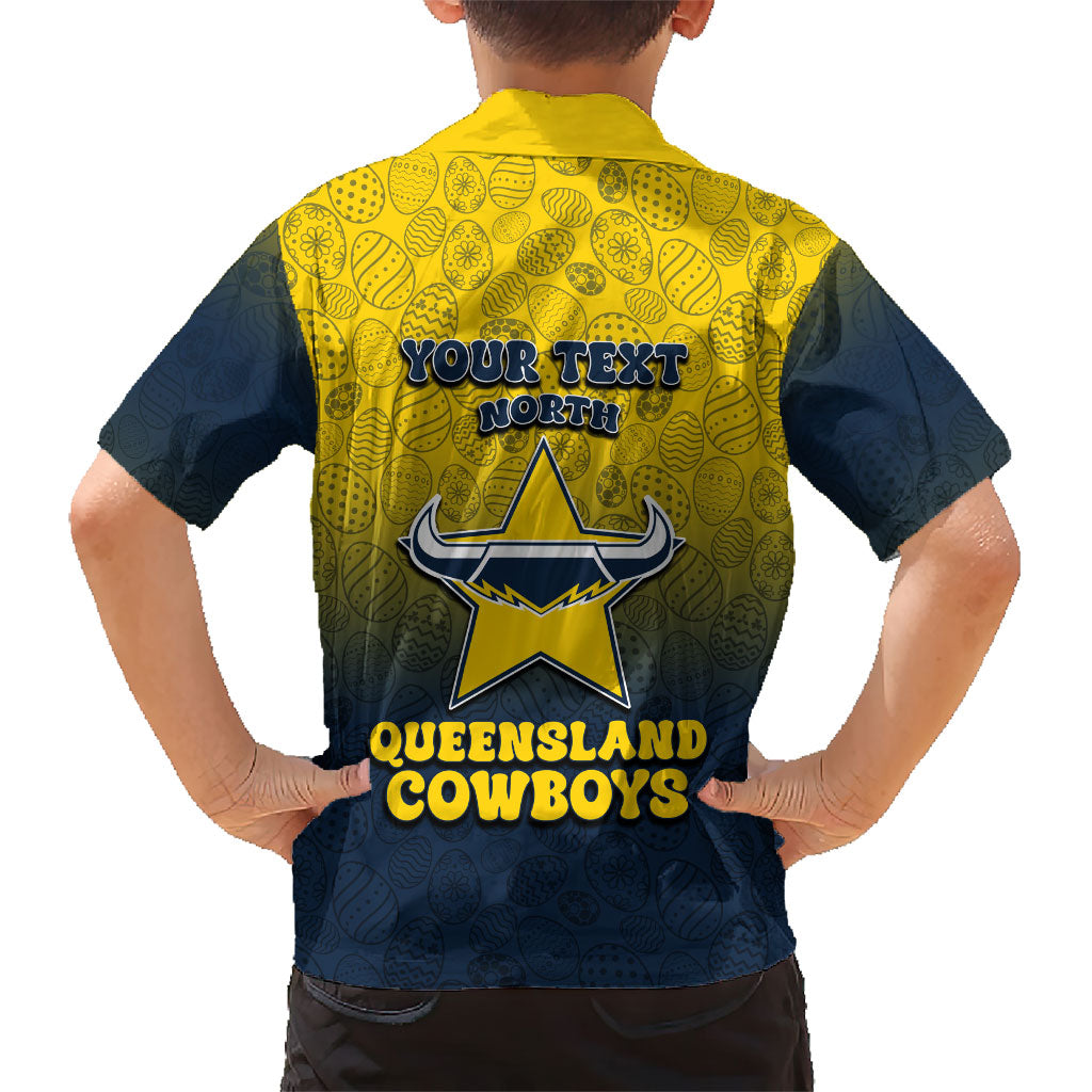 Personalized North Queensland Cowboys Family Matching Off Shoulder Maxi Dress and Hawaiian Shirt Easter Mascot - Colorful Eggs Cartoon Style