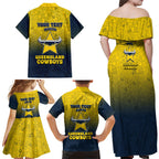 Personalized North Queensland Cowboys Family Matching Off Shoulder Maxi Dress and Hawaiian Shirt Easter Mascot - Colorful Eggs Cartoon Style