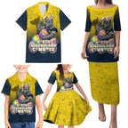 Personalized North Queensland Cowboys Family Matching Puletasi and Hawaiian Shirt Easter Mascot - Colorful Eggs Cartoon Style