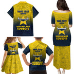 Personalized North Queensland Cowboys Family Matching Puletasi and Hawaiian Shirt Easter Mascot - Colorful Eggs Cartoon Style