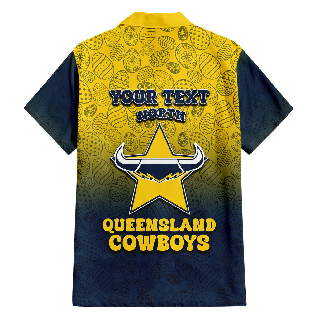 Personalized North Queensland Cowboys Family Matching Puletasi and Hawaiian Shirt Easter Mascot - Colorful Eggs Cartoon Style