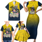 Personalized North Queensland Cowboys Family Matching Short Sleeve Bodycon Dress and Hawaiian Shirt Easter Mascot - Colorful Eggs Cartoon Style