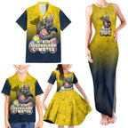 Personalized North Queensland Cowboys Family Matching Tank Maxi Dress and Hawaiian Shirt Easter Mascot - Colorful Eggs Cartoon Style