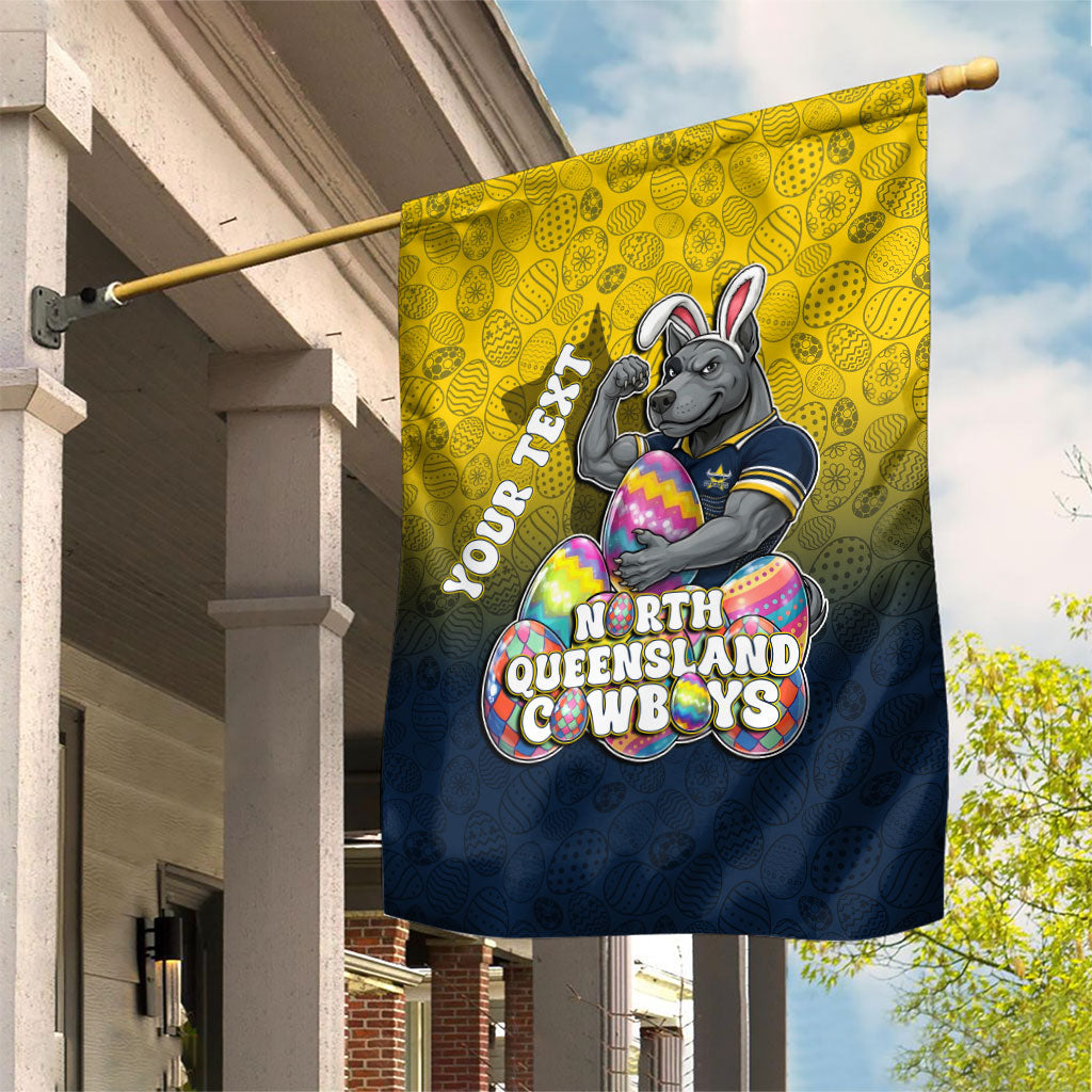 Personalized North Queensland Cowboys Garden Flag Easter Mascot - Colorful Eggs Cartoon Style