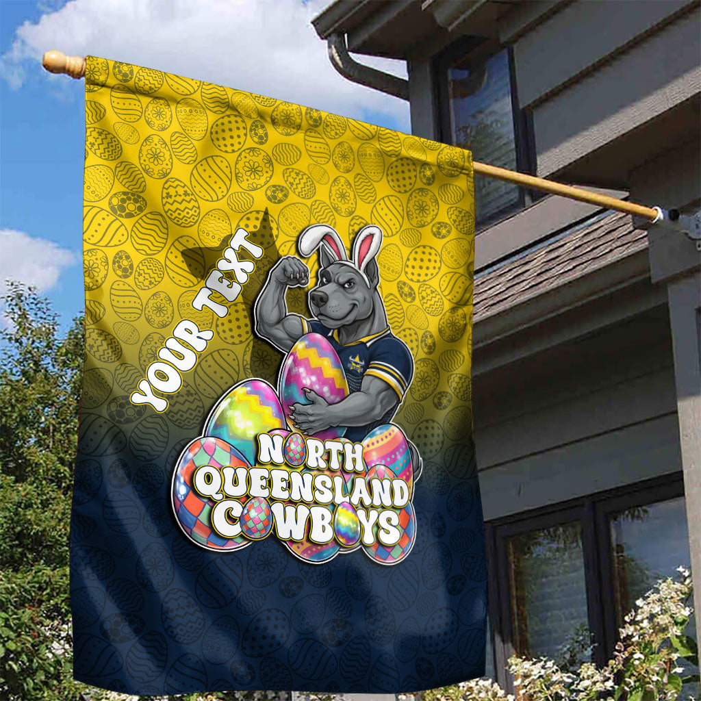 Personalized North Queensland Cowboys Garden Flag Easter Mascot - Colorful Eggs Cartoon Style