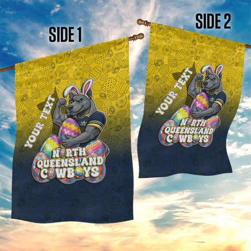 Personalized North Queensland Cowboys Garden Flag Easter Mascot - Colorful Eggs Cartoon Style