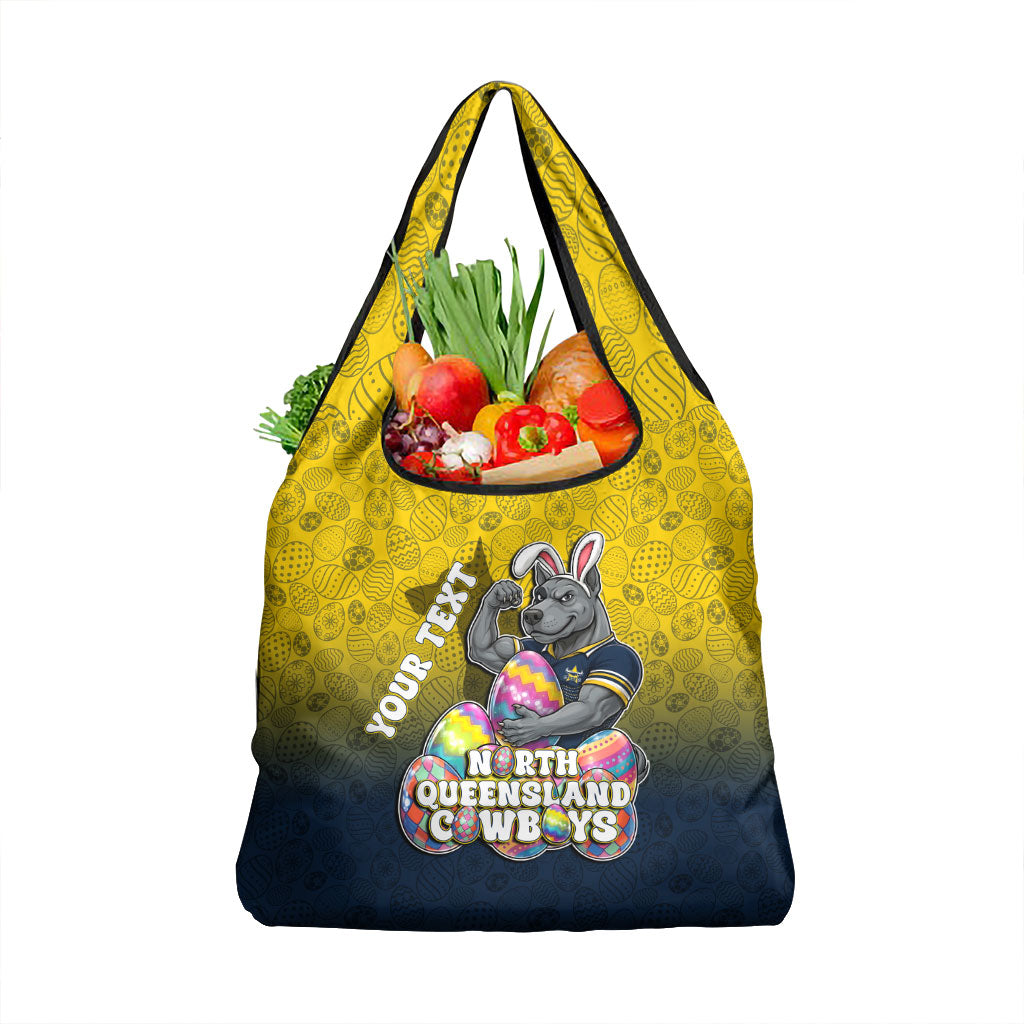 Personalized North Queensland Cowboys Grocery Bag Easter Mascot - Colorful Eggs Cartoon Style