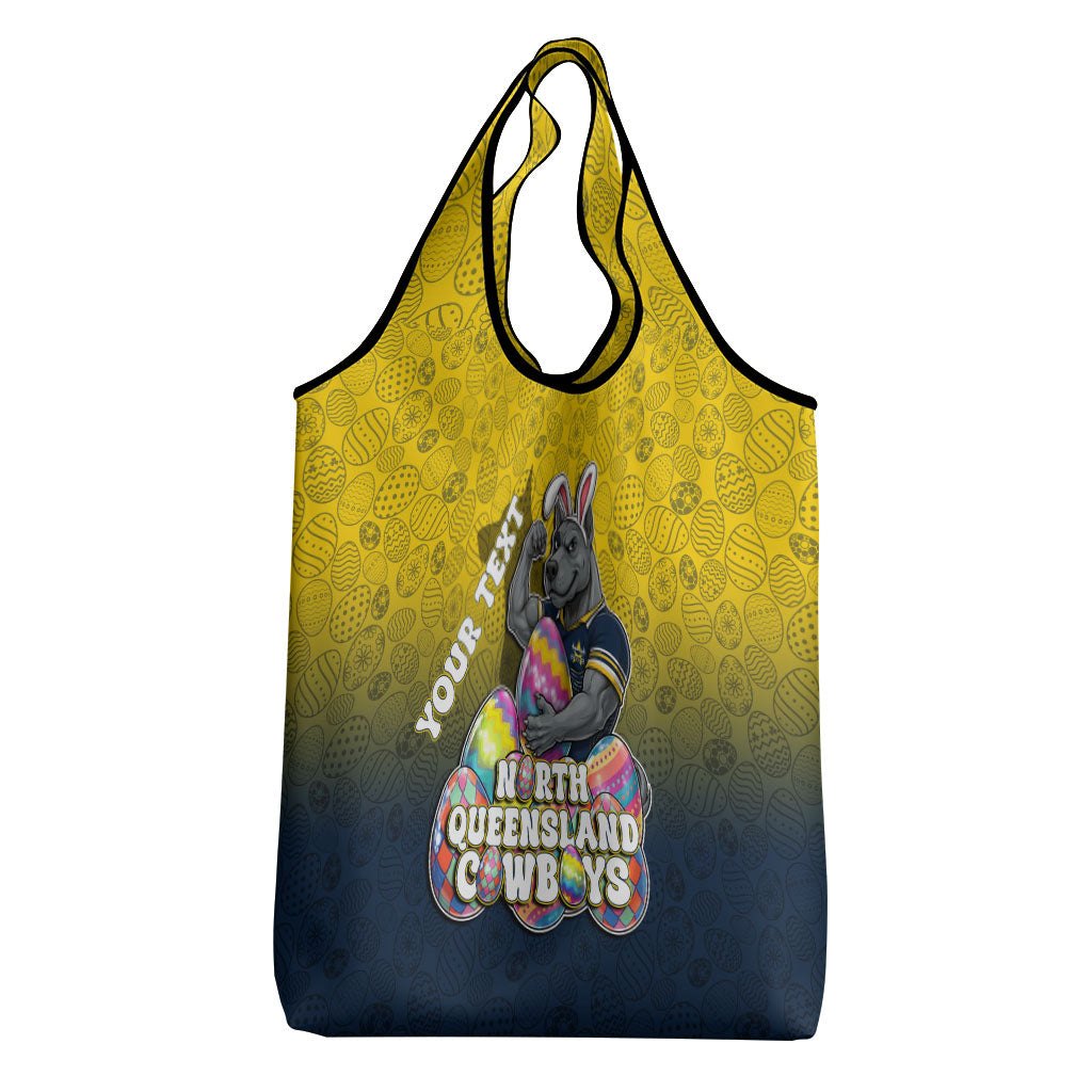 Personalized North Queensland Cowboys Grocery Bag Easter Mascot - Colorful Eggs Cartoon Style